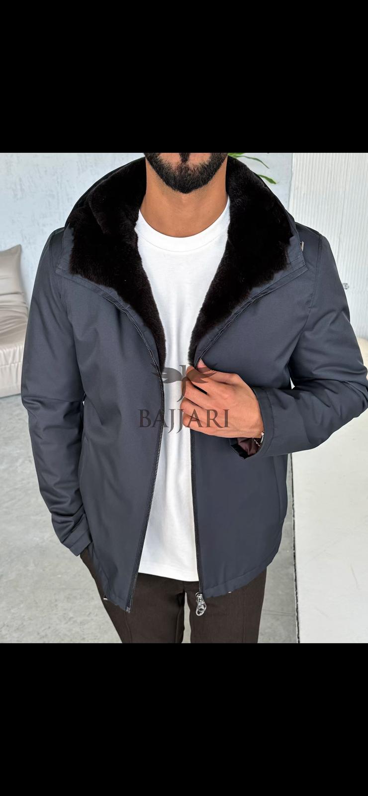 Men’s Jacket with Fur-Lined Interior, Fur-Lined Hood, and Waterproof Fabric M-284