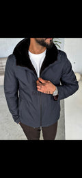 Men’s Jacket with Fur-Lined Interior, Fur-Lined Hood, and Waterproof Fabric M-284
