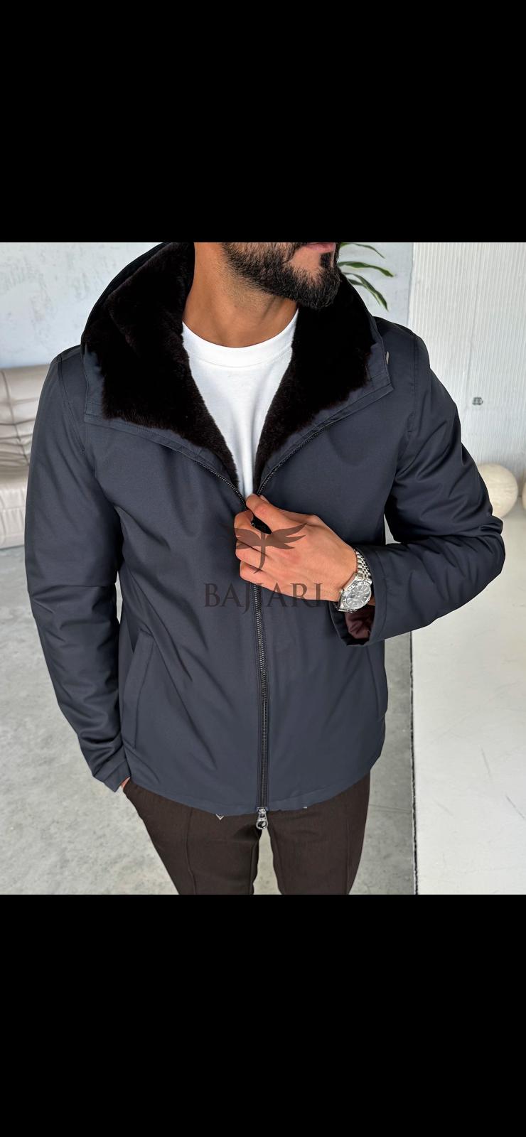 Men’s Jacket with Fur-Lined Interior, Fur-Lined Hood, and Waterproof Fabric M-284