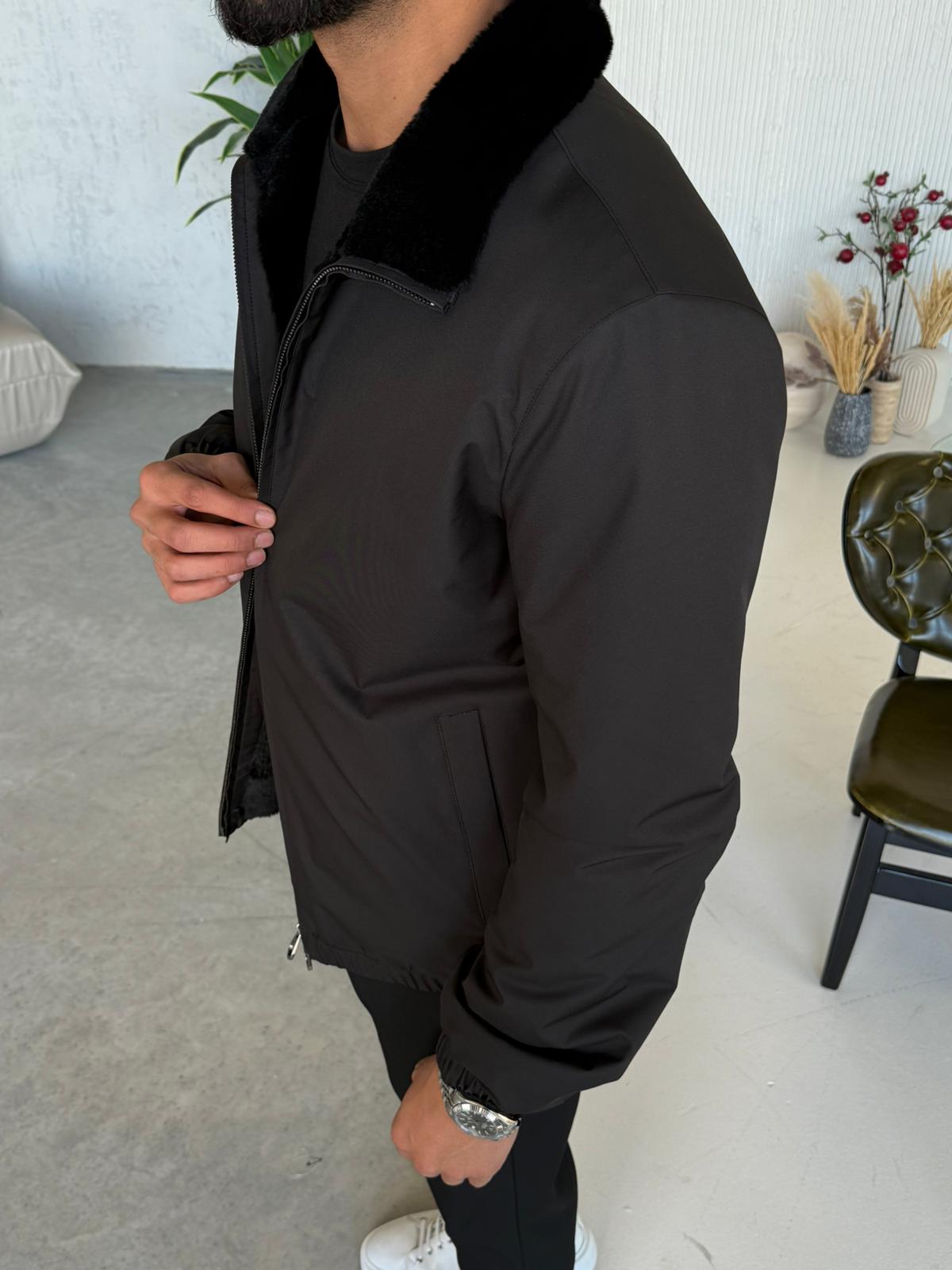 Stylish Jacket with Waterproof Fabric and Real Rex Rabbit Fur Lining M-936