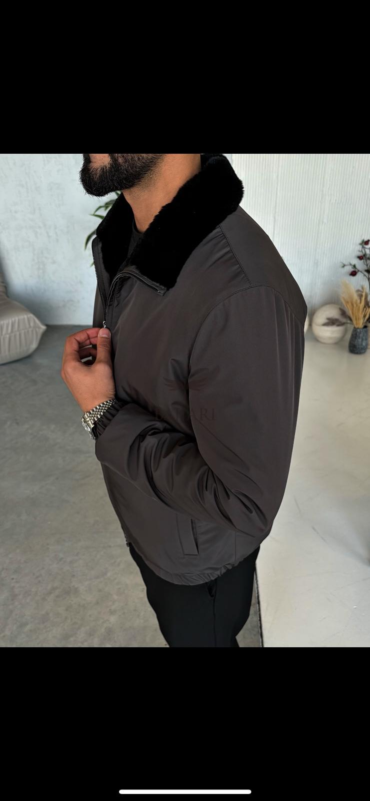 Stylish Jacket with Waterproof Fabric and Real Rex Rabbit Fur Lining M-936