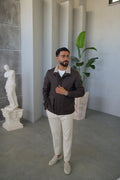 Men's Jacket with Double Pockets and Knitted Collar