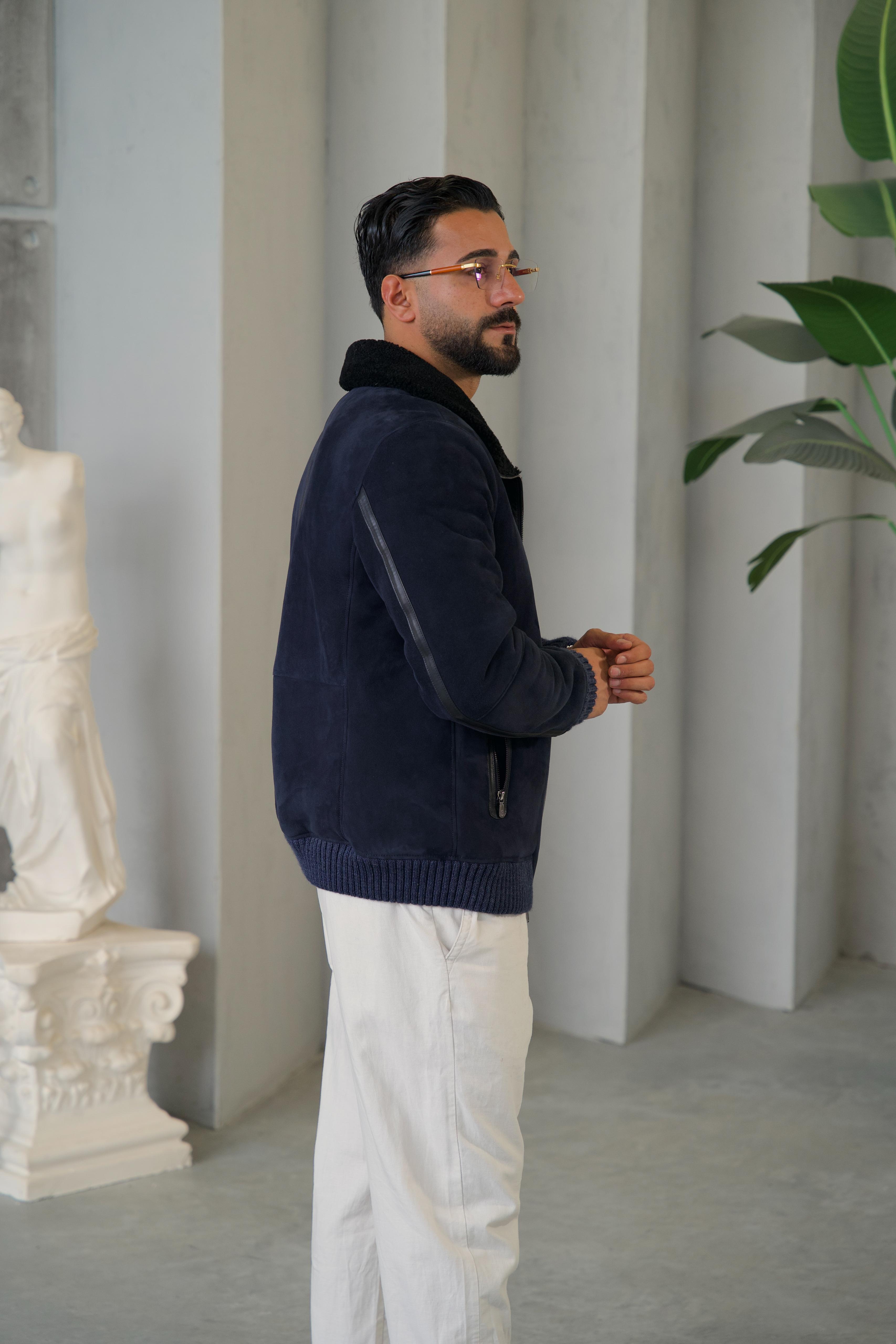 Men's Fur Jacket with Sheepskin and Knit Details