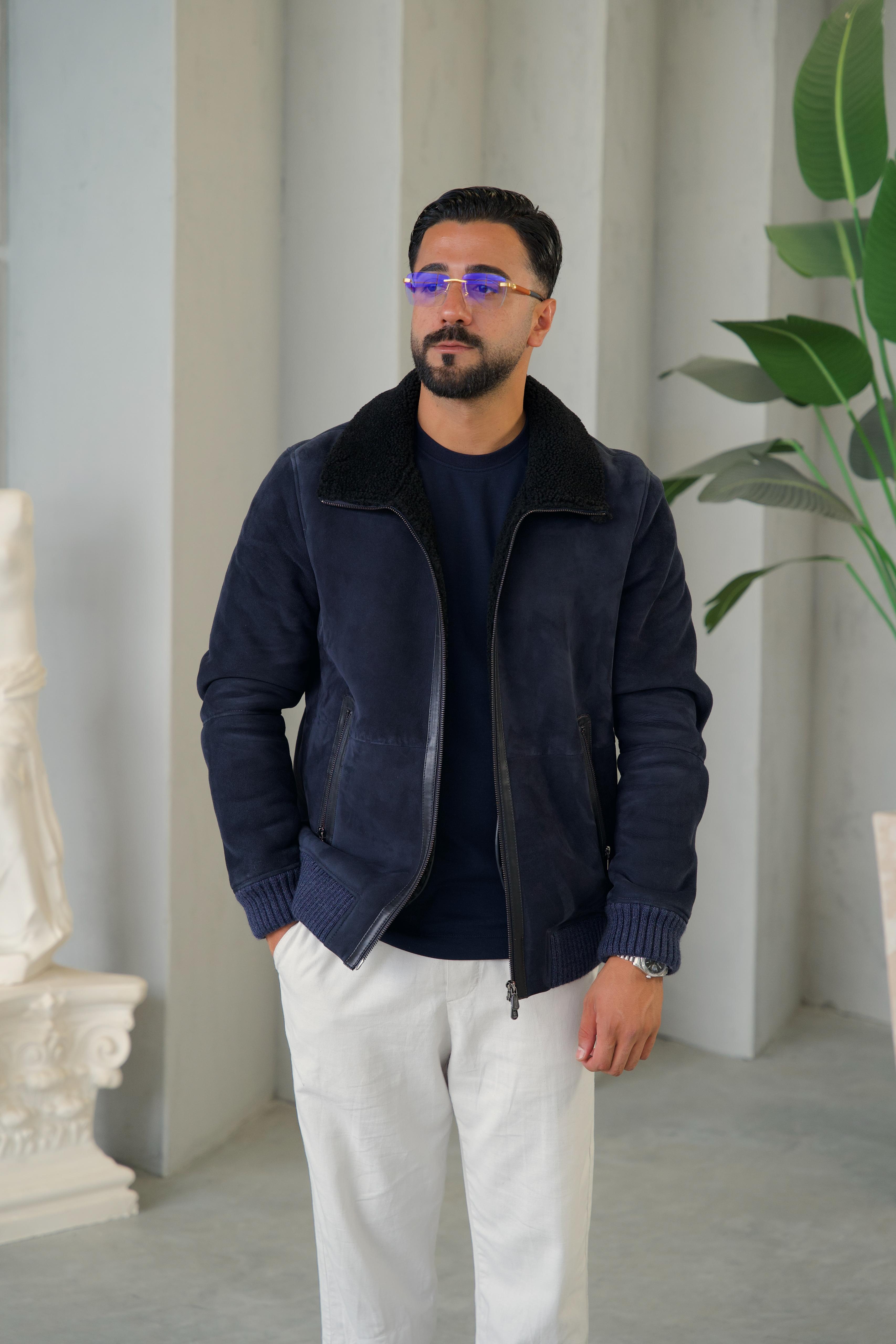 Men's Fur Jacket with Sheepskin and Knit Details