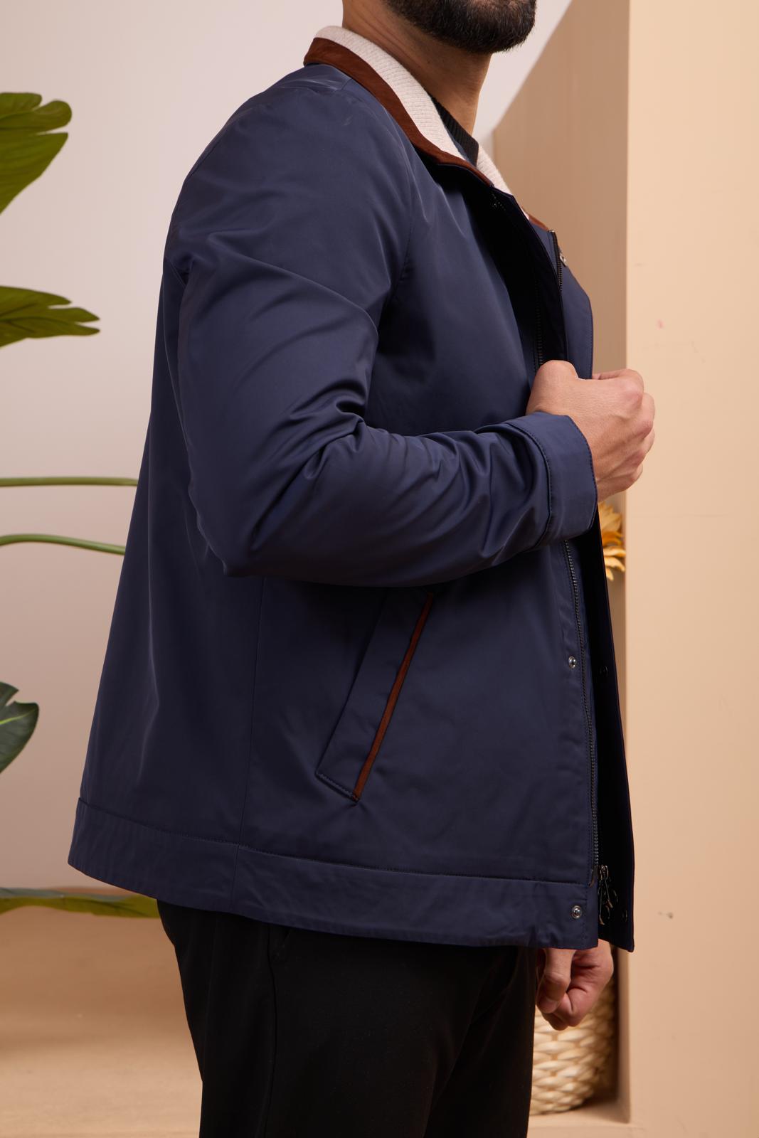 Men's Waterproof Jacket with Knit Collar and Waterproof Fabric