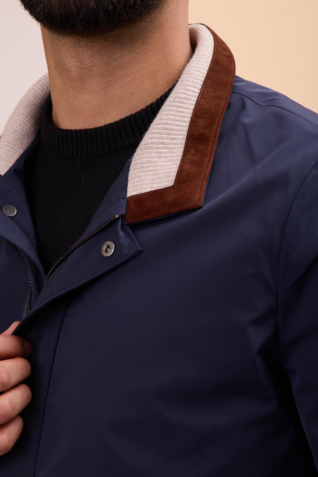 Men's Waterproof Jacket with Knit Collar and Waterproof Fabric