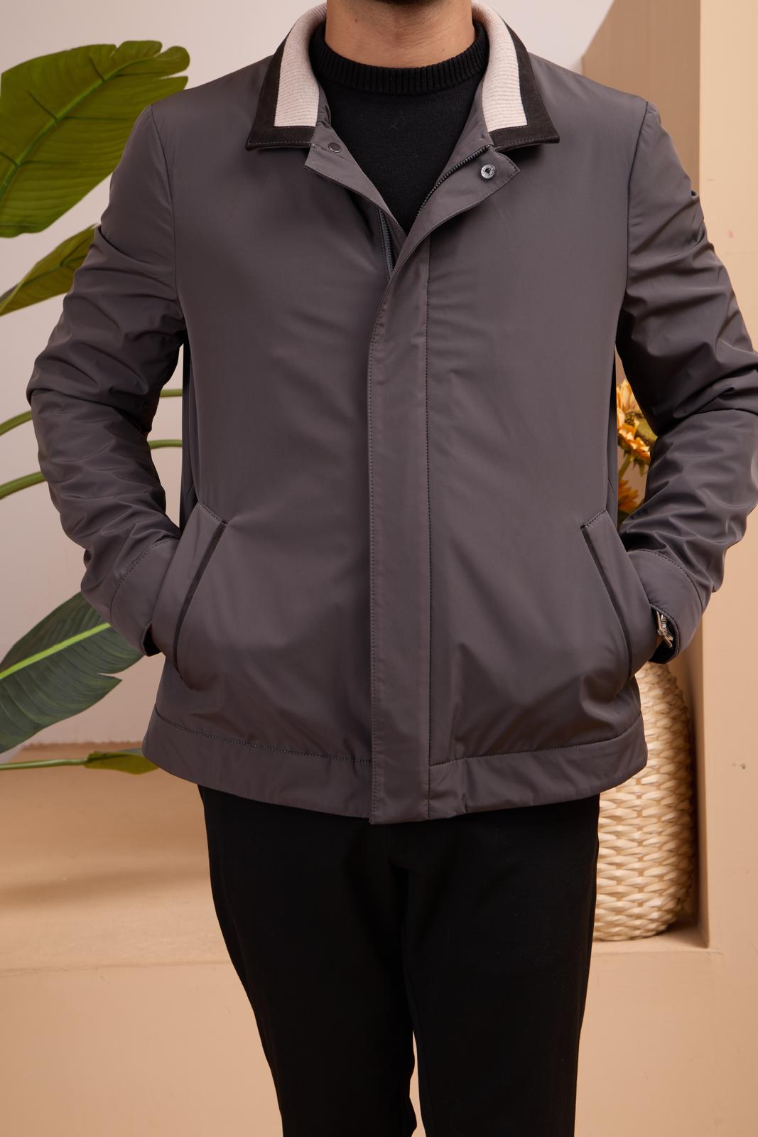 Men's Waterproof Jacket with Knit Collar and Waterproof Fabric