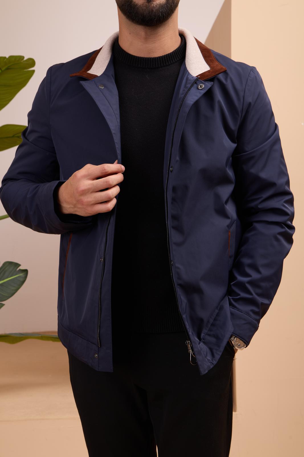 Men's Waterproof Jacket with Knit Collar and Waterproof Fabric
