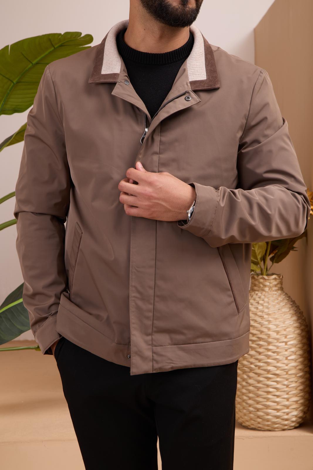 Men's Waterproof Jacket with Knit Collar and Waterproof Fabric