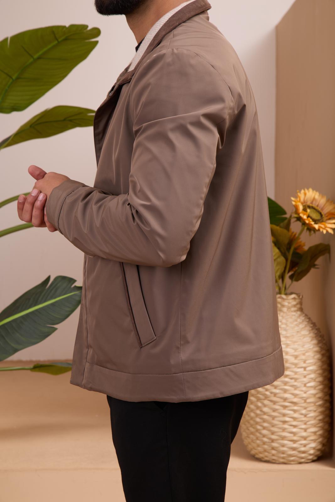 Men's Waterproof Jacket with Knit Collar and Waterproof Fabric