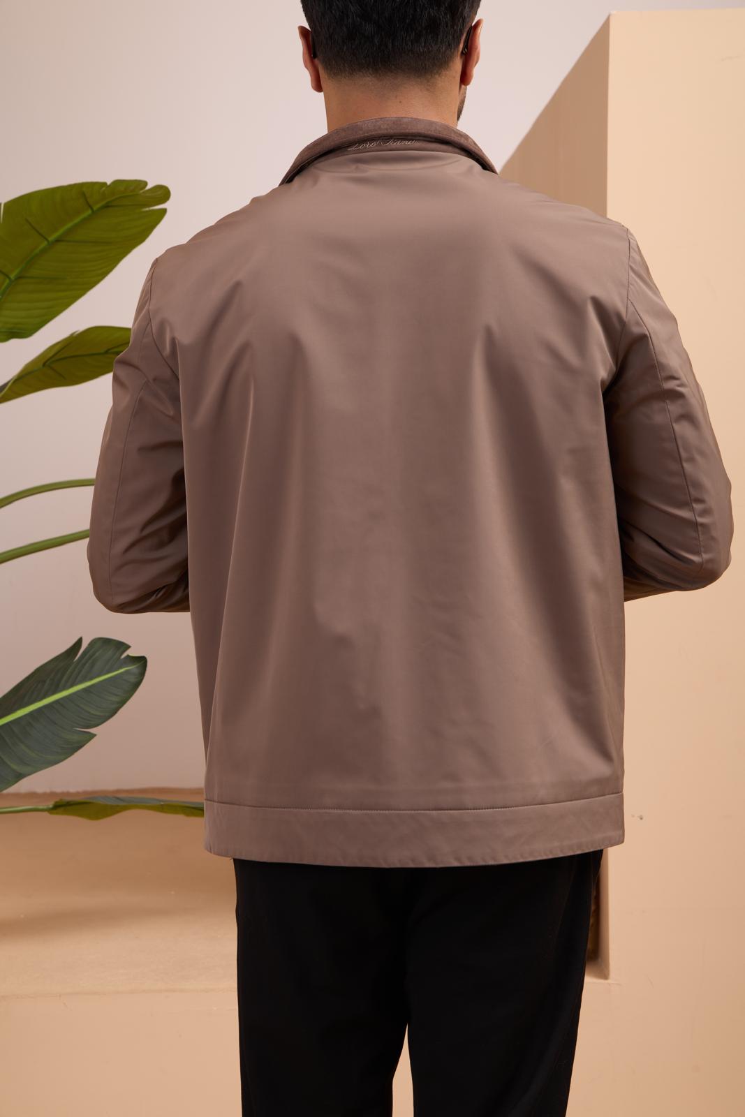 Men's Waterproof Jacket with Knit Collar and Waterproof Fabric