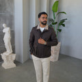 Men's Jacket with Double Pockets and Knitted Collar