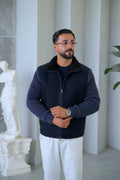 Suede Leather and Knit Fabric Lining Sheep Fur Men's Jacket