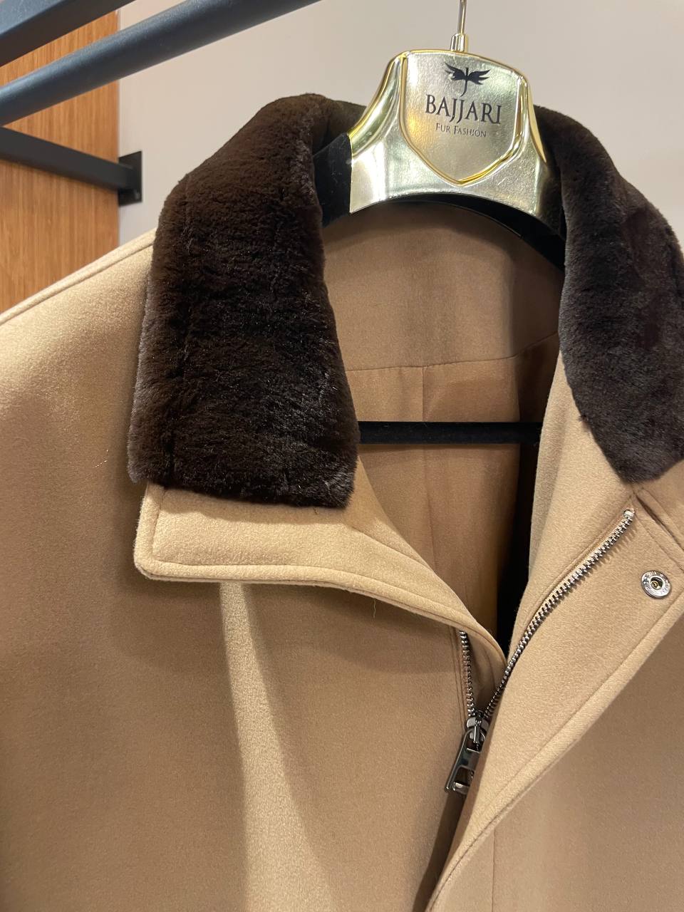Men’s Cashmere Jacket with Rabbit Fur Collar