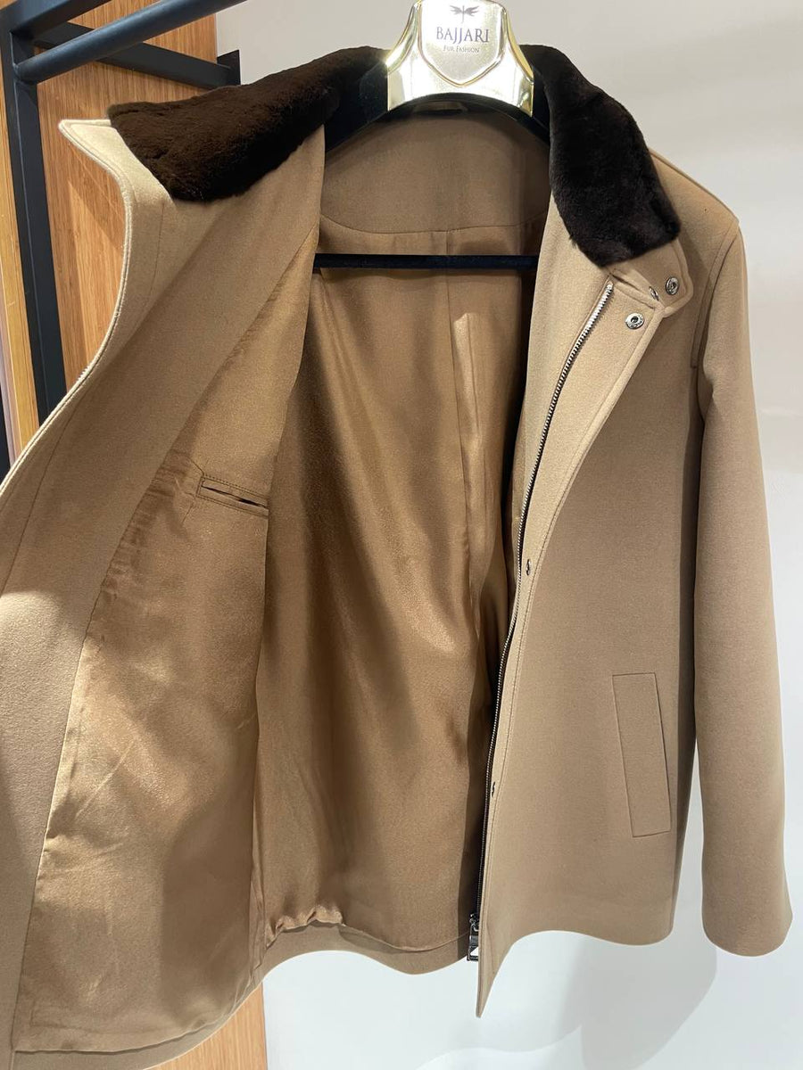 Men’s Cashmere Jacket with Rabbit Fur Collar