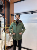 Men’s Jacket with Detachable Rabbit Fur Hood and Suede Details M-900