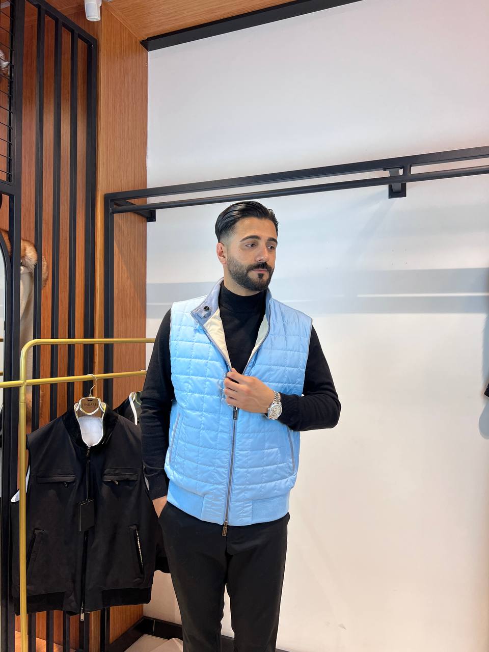 Elegant Men’s Vest with Waterproof Fabric and Knit Sleeves FN-3