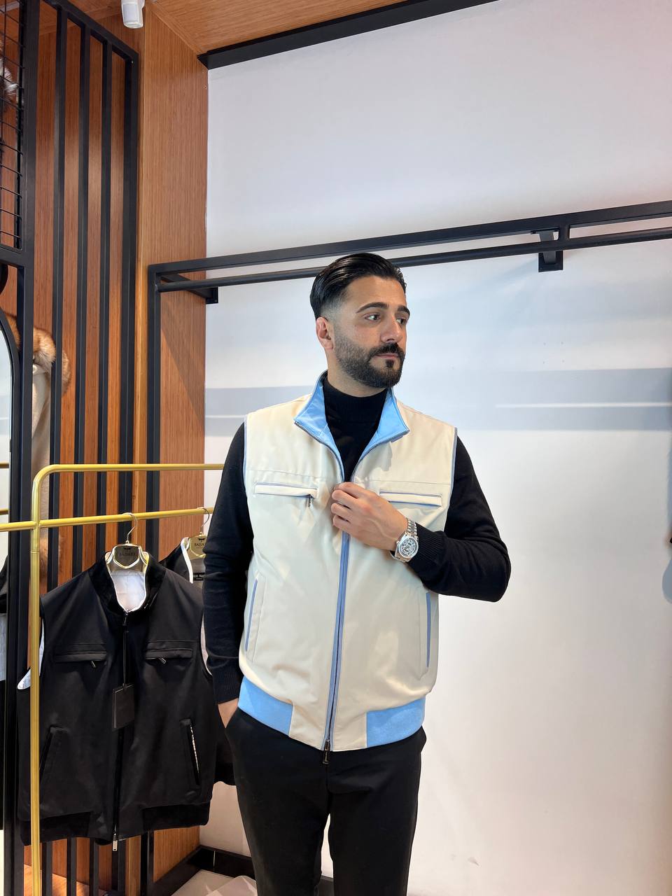 Elegant Men’s Vest with Waterproof Fabric and Knit Sleeves FN-3