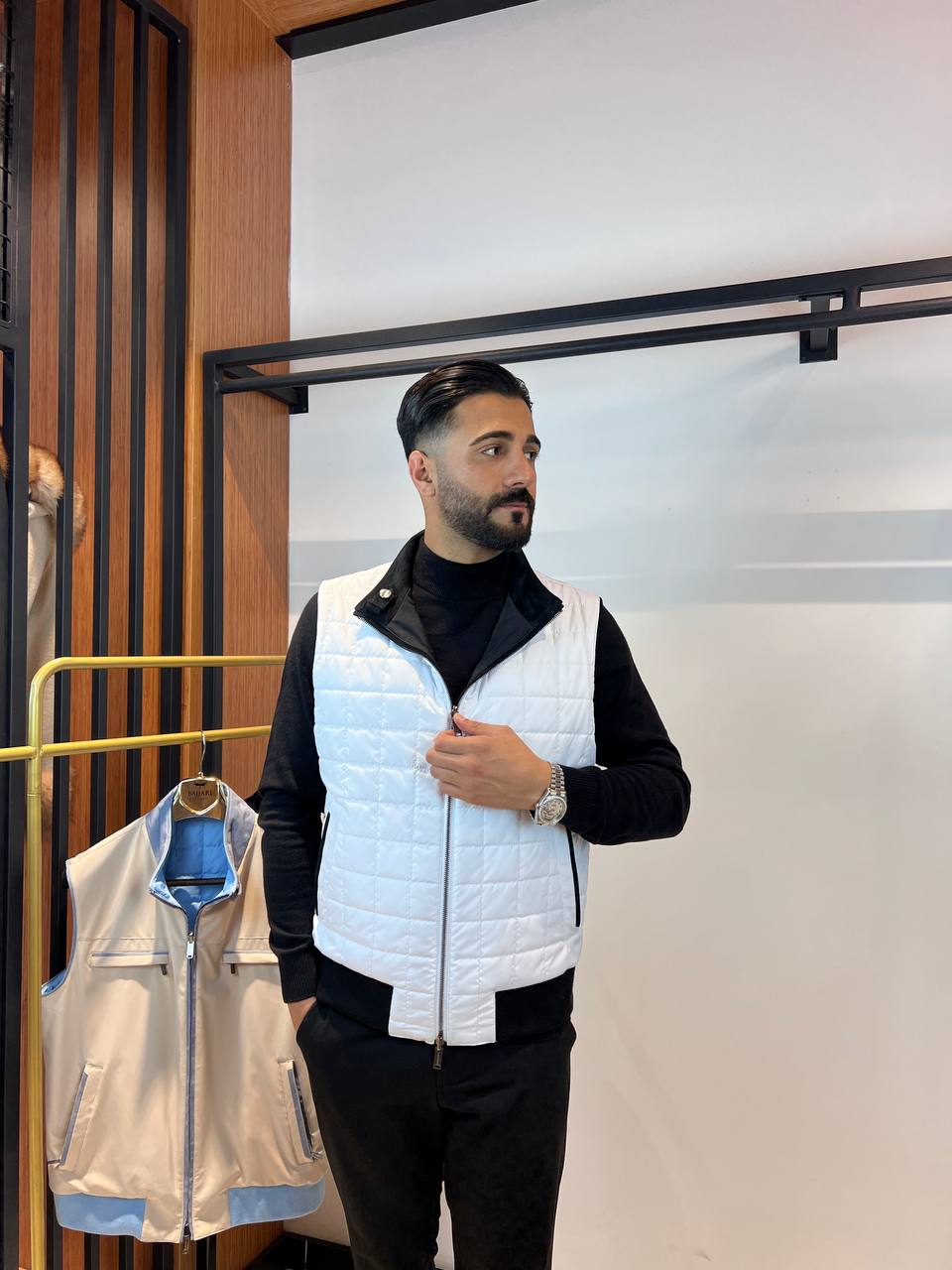 Elegant Men’s Vest with Waterproof Fabric and Knit Sleeves FN-3
