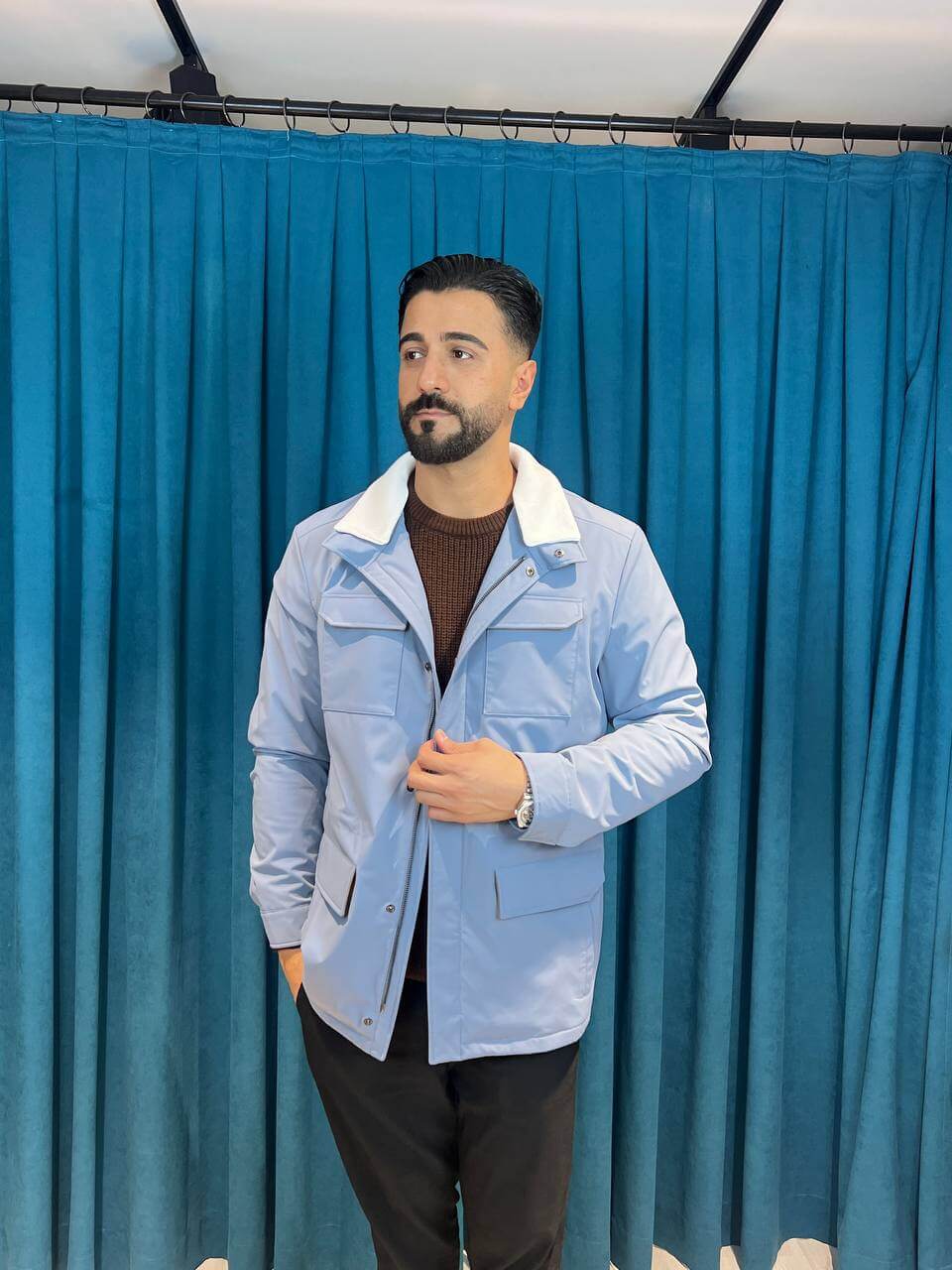 Stylish Men’s Jacket with Waterproof Fabric and Suede Details M-1009