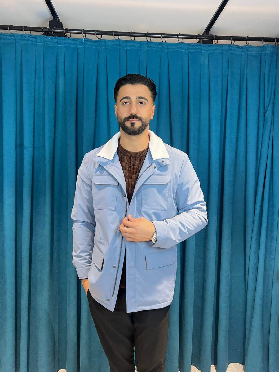 Stylish Men’s Jacket with Waterproof Fabric and Suede Details M-1009