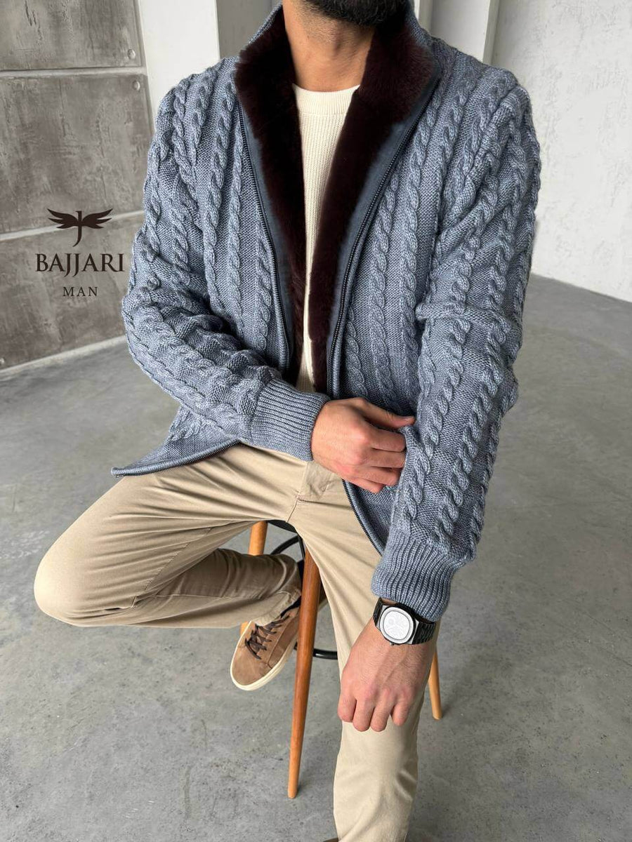 Cashmere Knit &amp; Rabbit Fur Men’s Jacket