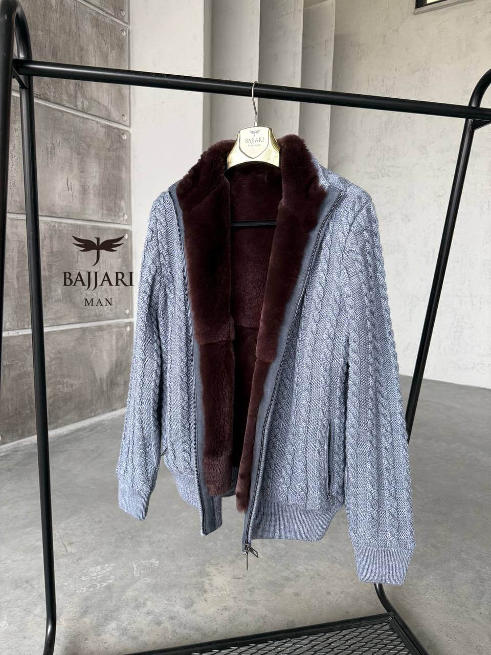 Cashmere Knit &amp; Rabbit Fur Men’s Jacket
