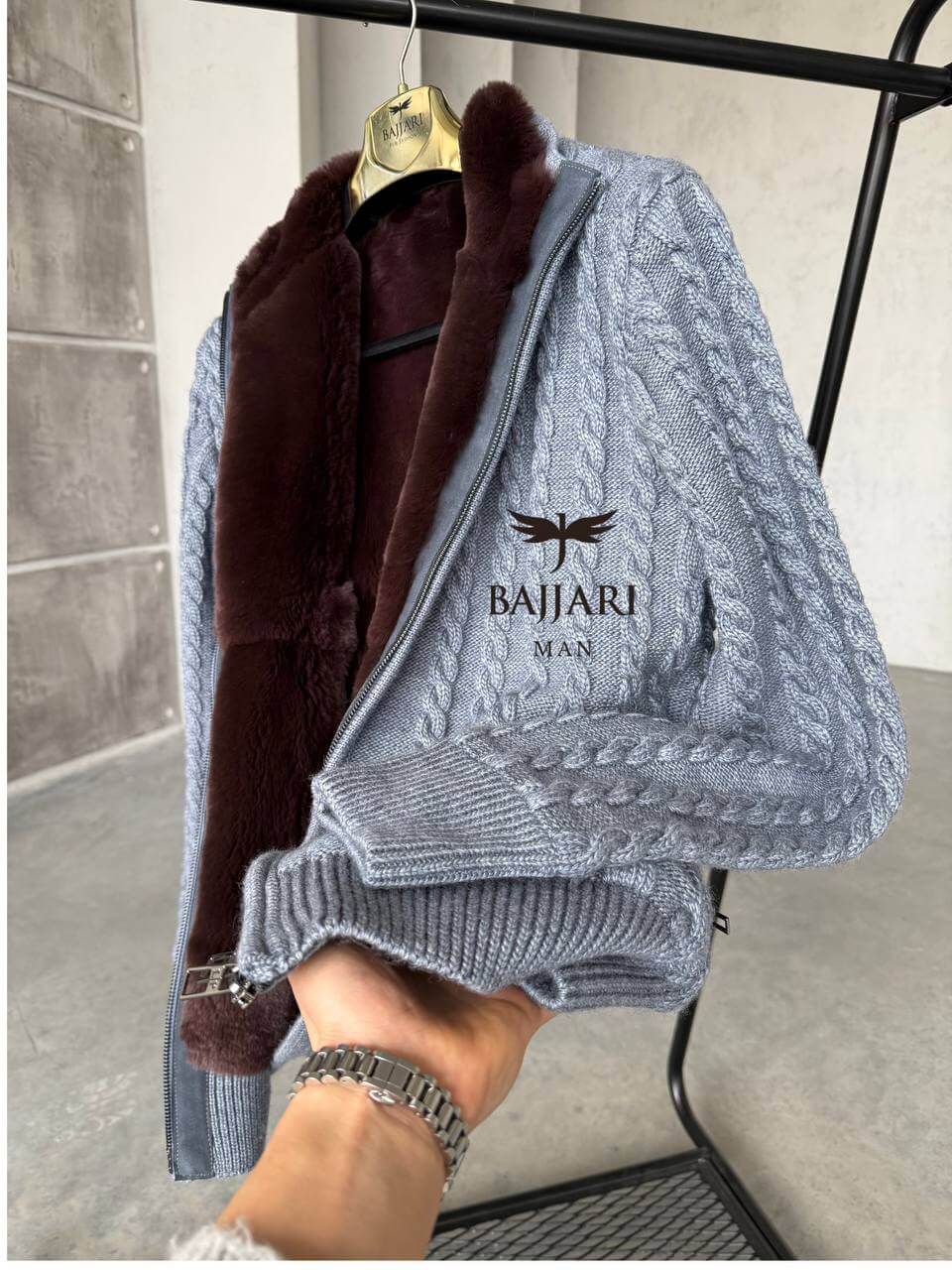 Cashmere Knit &amp; Rabbit Fur Men’s Jacket