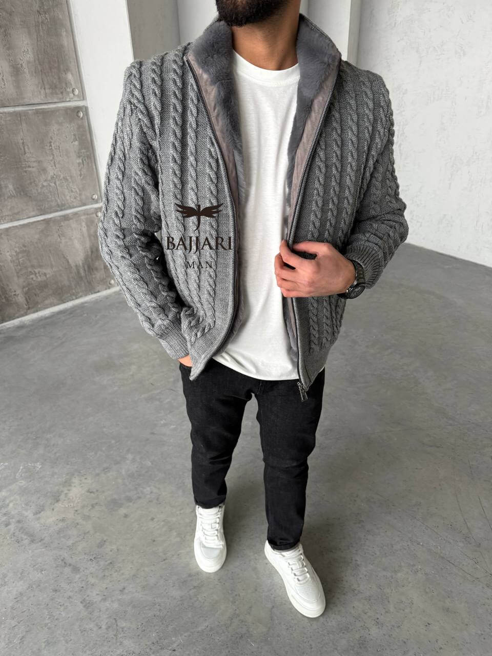 Cashmere Knit &amp; Rabbit Fur Men’s Jacket