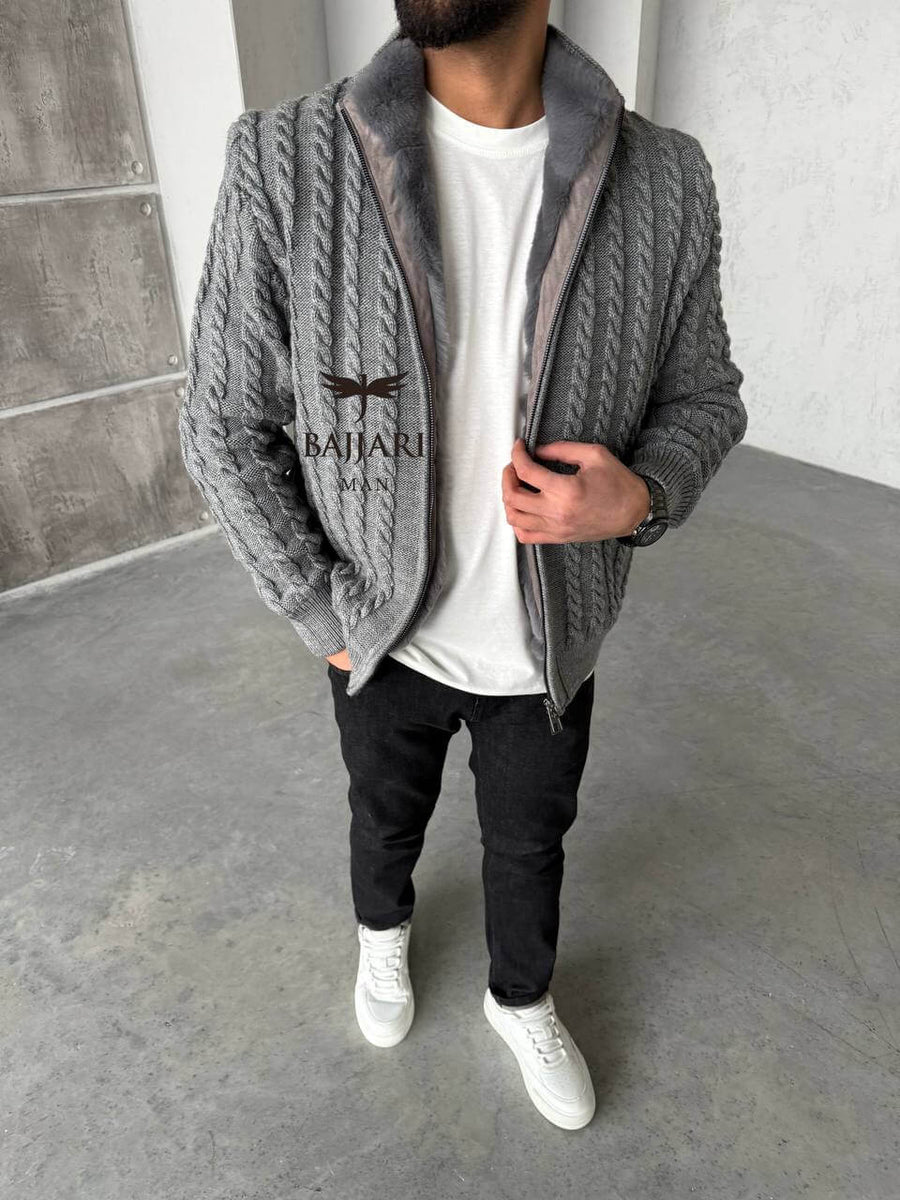 Cashmere Knit &amp; Rabbit Fur Men’s Jacket