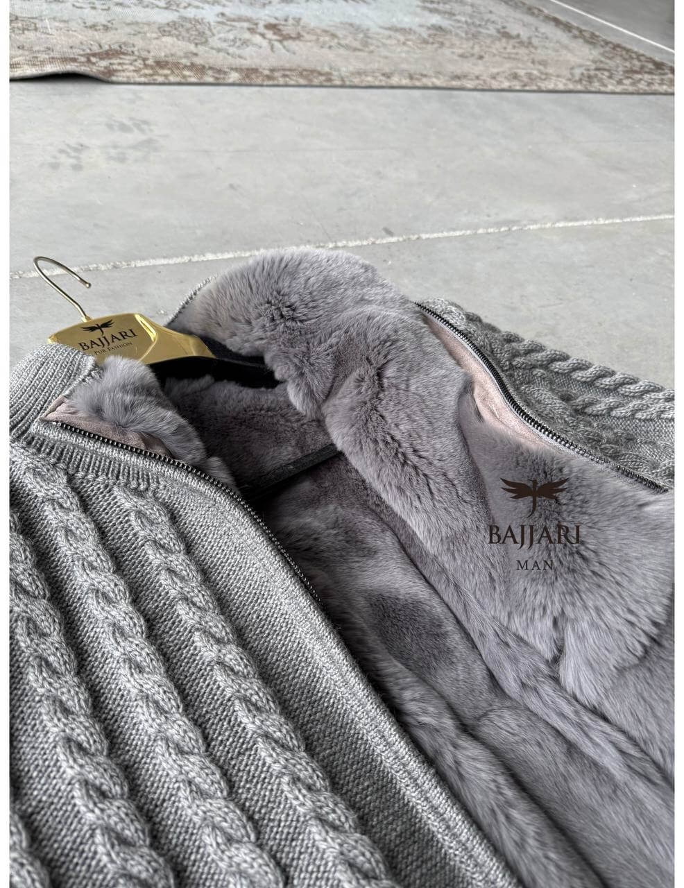 Cashmere Knit &amp; Rabbit Fur Men’s Jacket