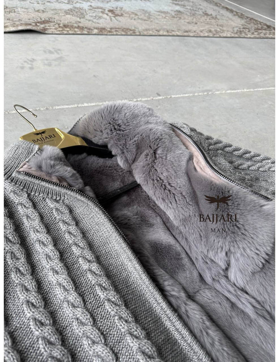 Cashmere Knit &amp; Rabbit Fur Men’s Jacket