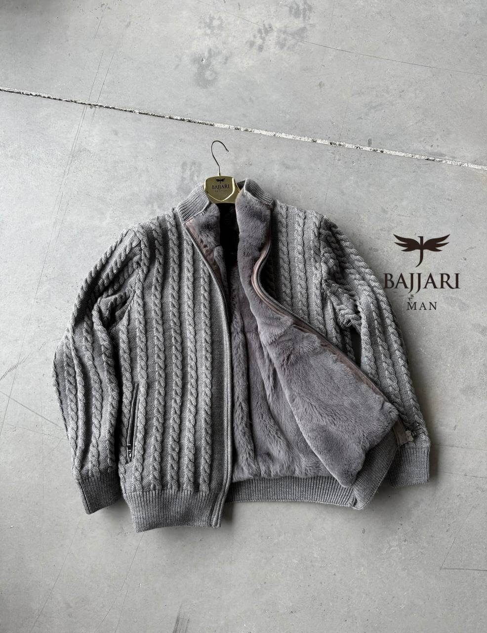 Cashmere Knit &amp; Rabbit Fur Men’s Jacket