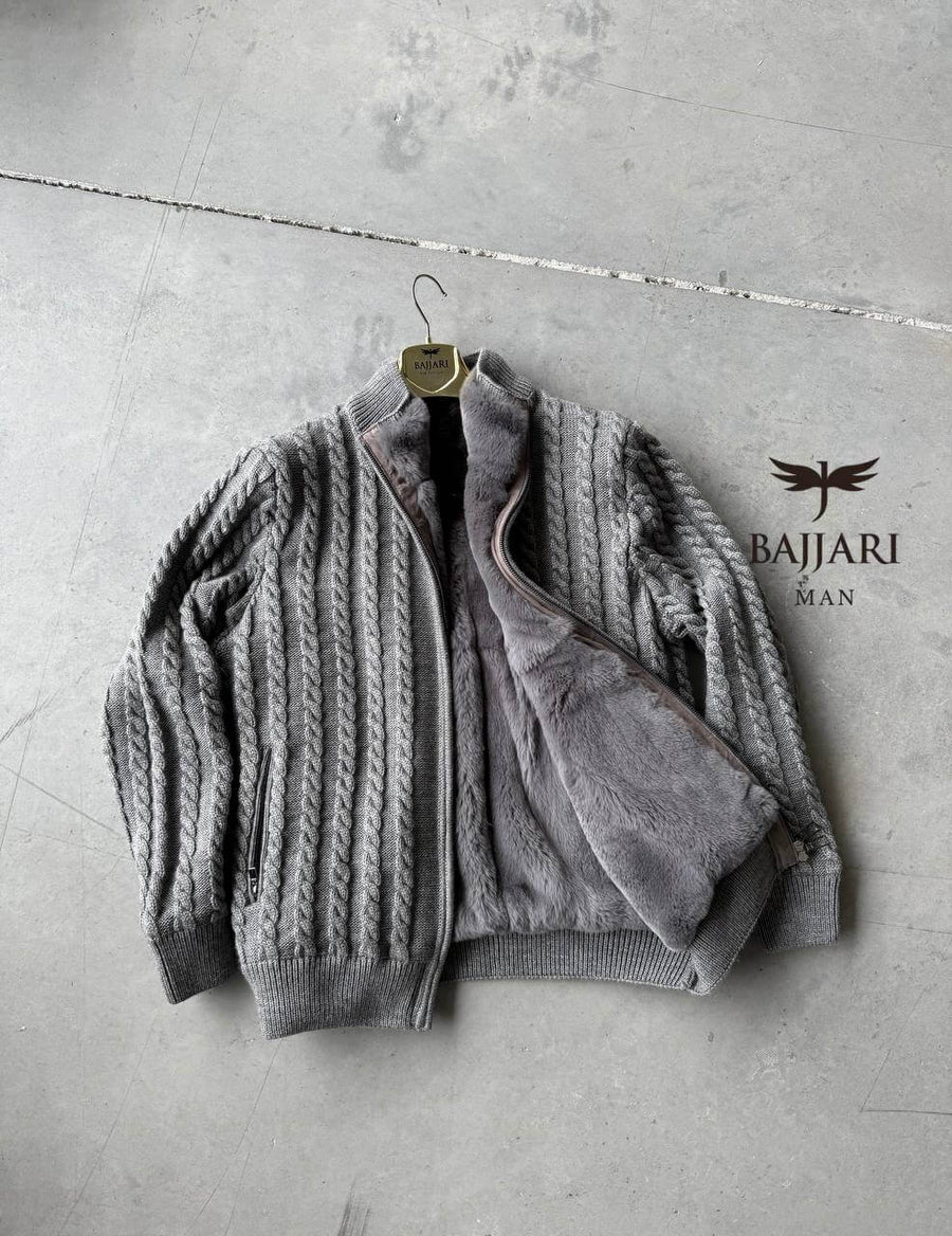 Cashmere Knit &amp; Rabbit Fur Men’s Jacket