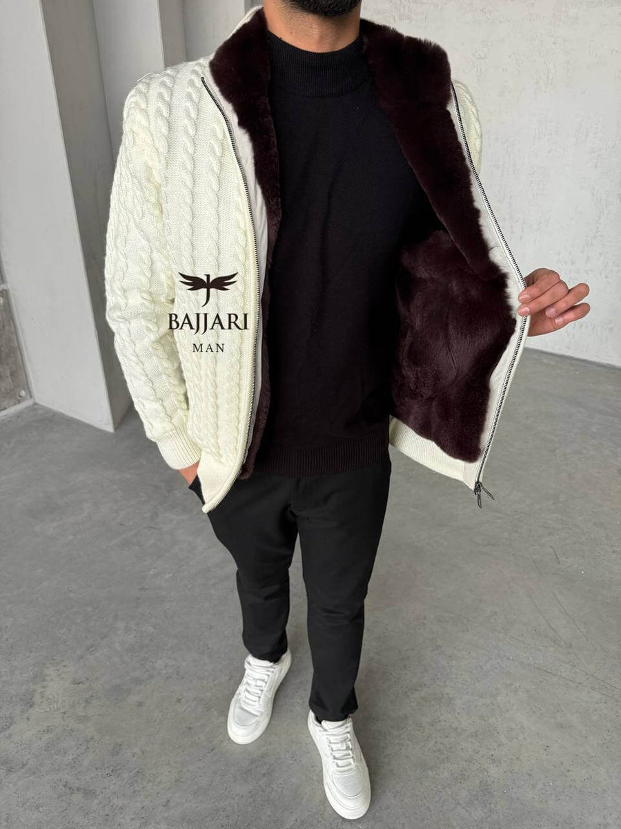 Cashmere Knit &amp; Rabbit Fur Men’s Jacket