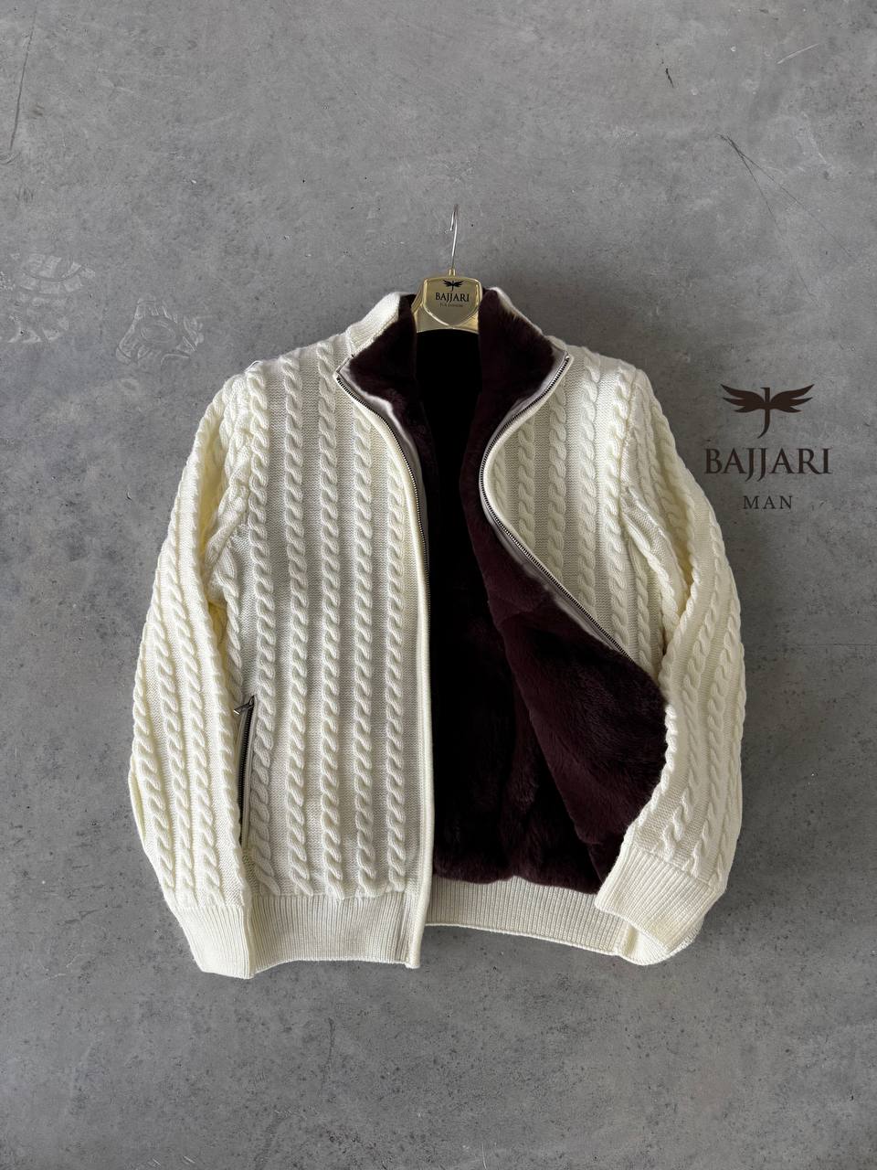 Cashmere Knit &amp; Rabbit Fur Men’s Jacket