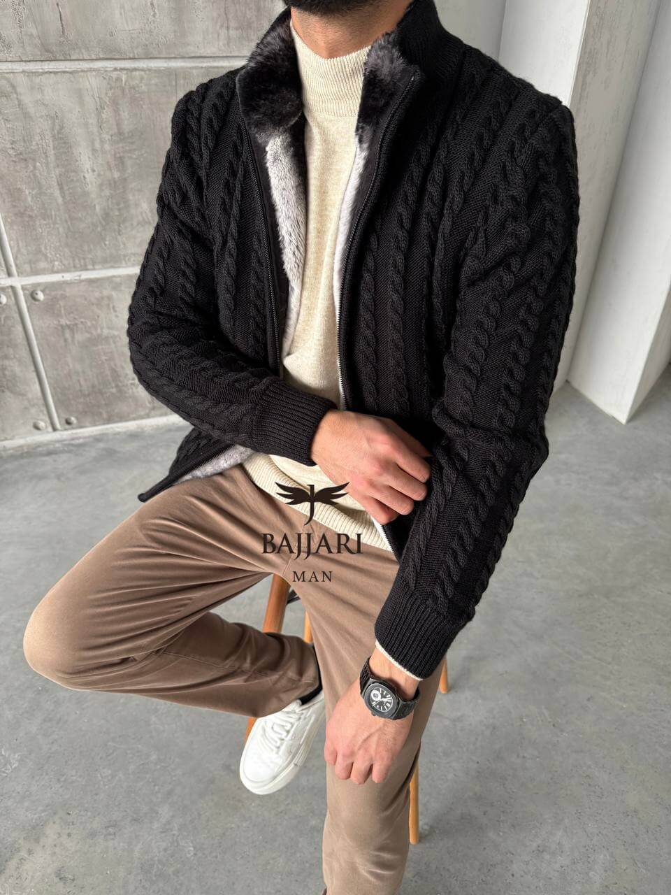 Cashmere Knit &amp; Rabbit Fur Men’s Jacket