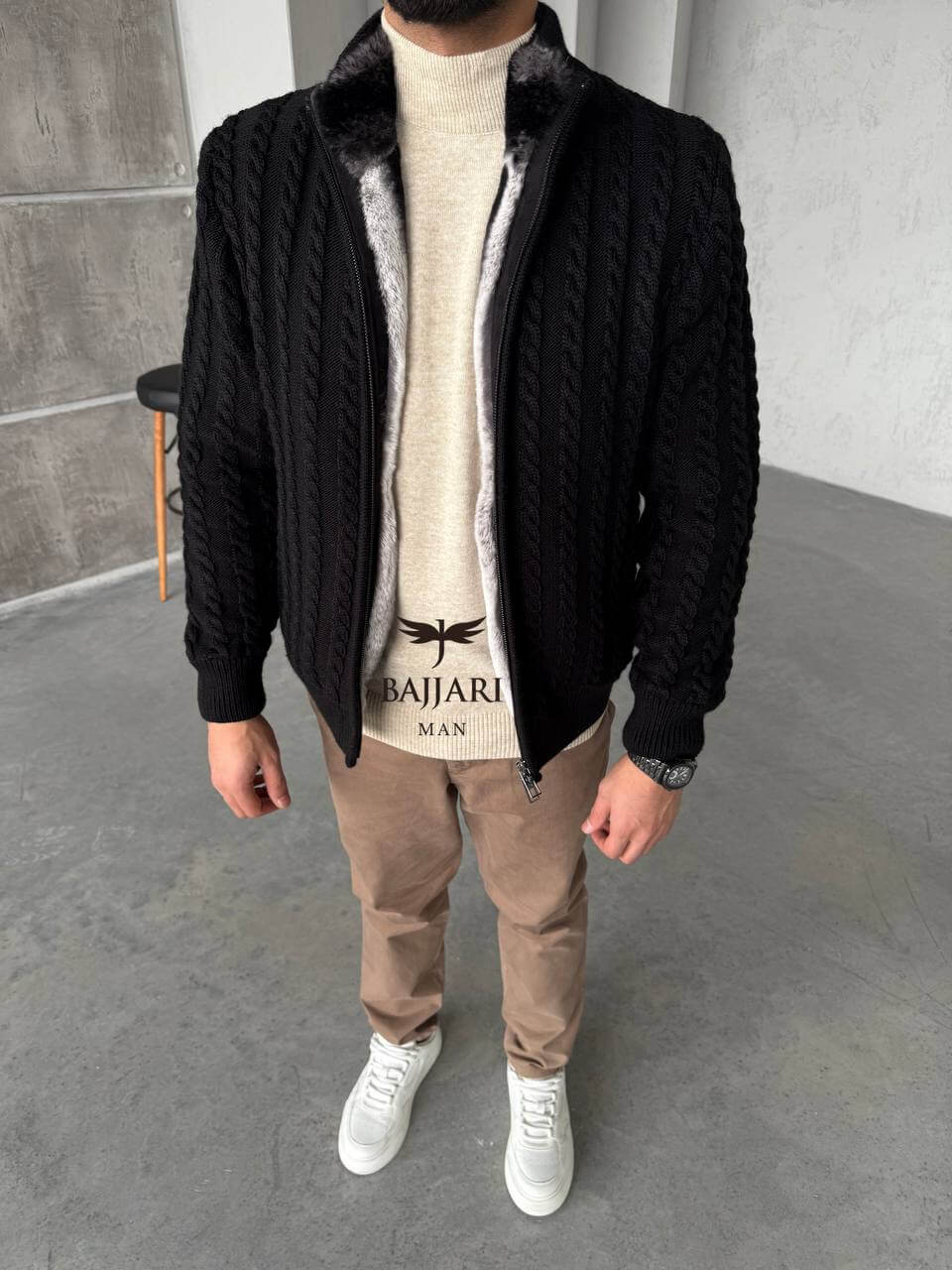 Cashmere Knit &amp; Rabbit Fur Men’s Jacket