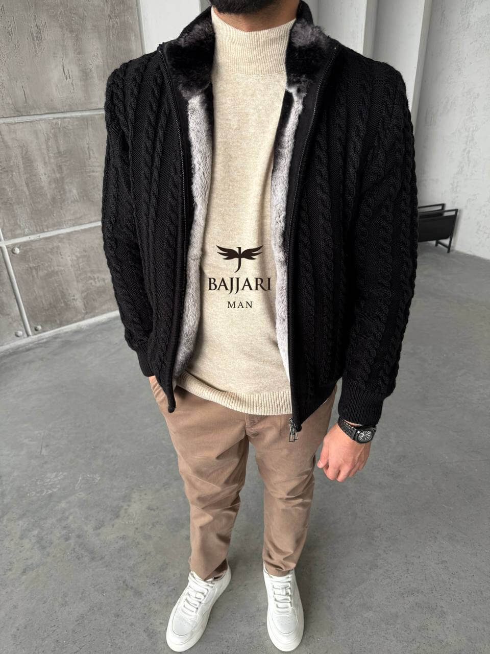 Cashmere Knit &amp; Rabbit Fur Men’s Jacket