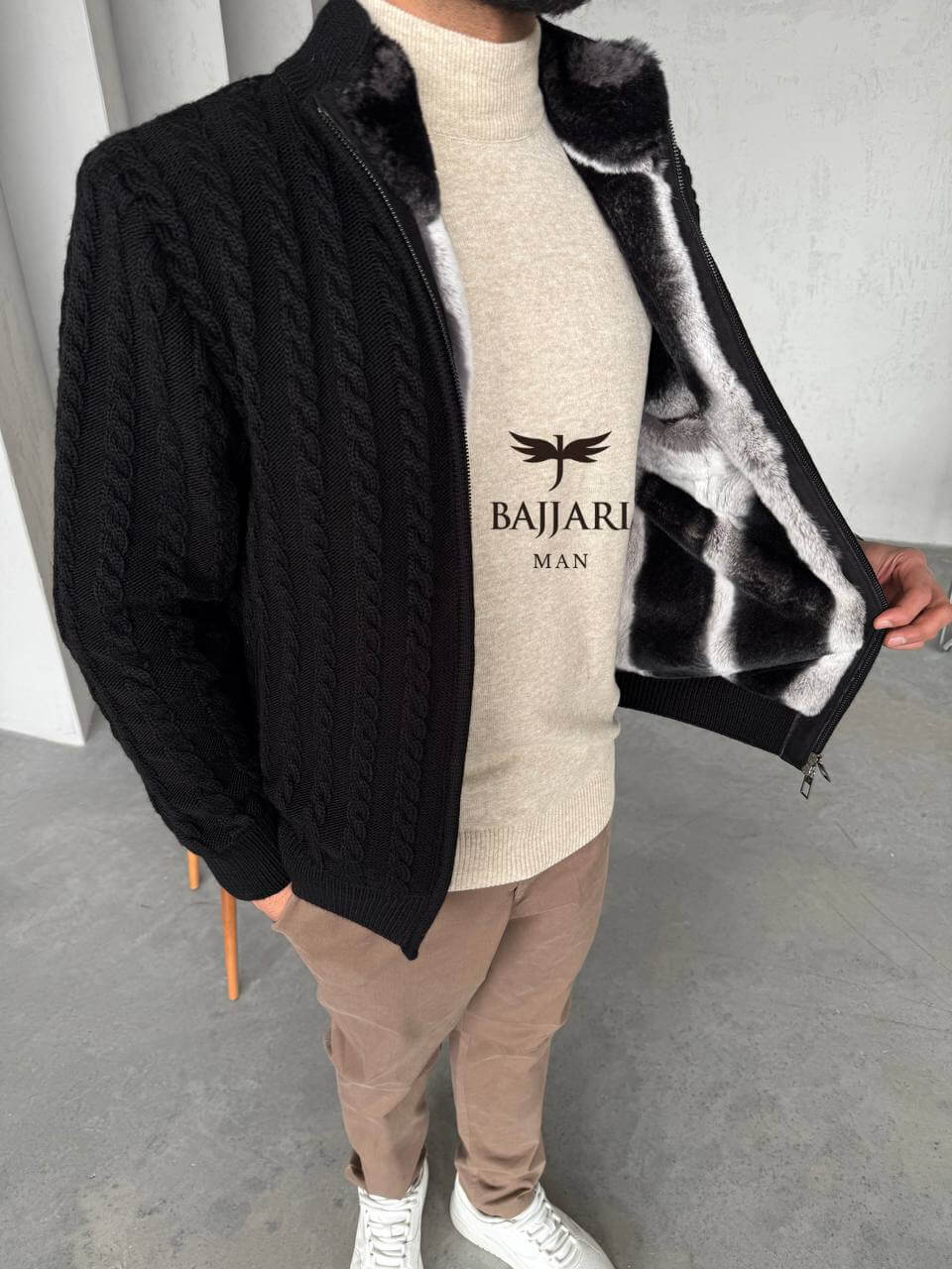 Cashmere Knit &amp; Rabbit Fur Men’s Jacket