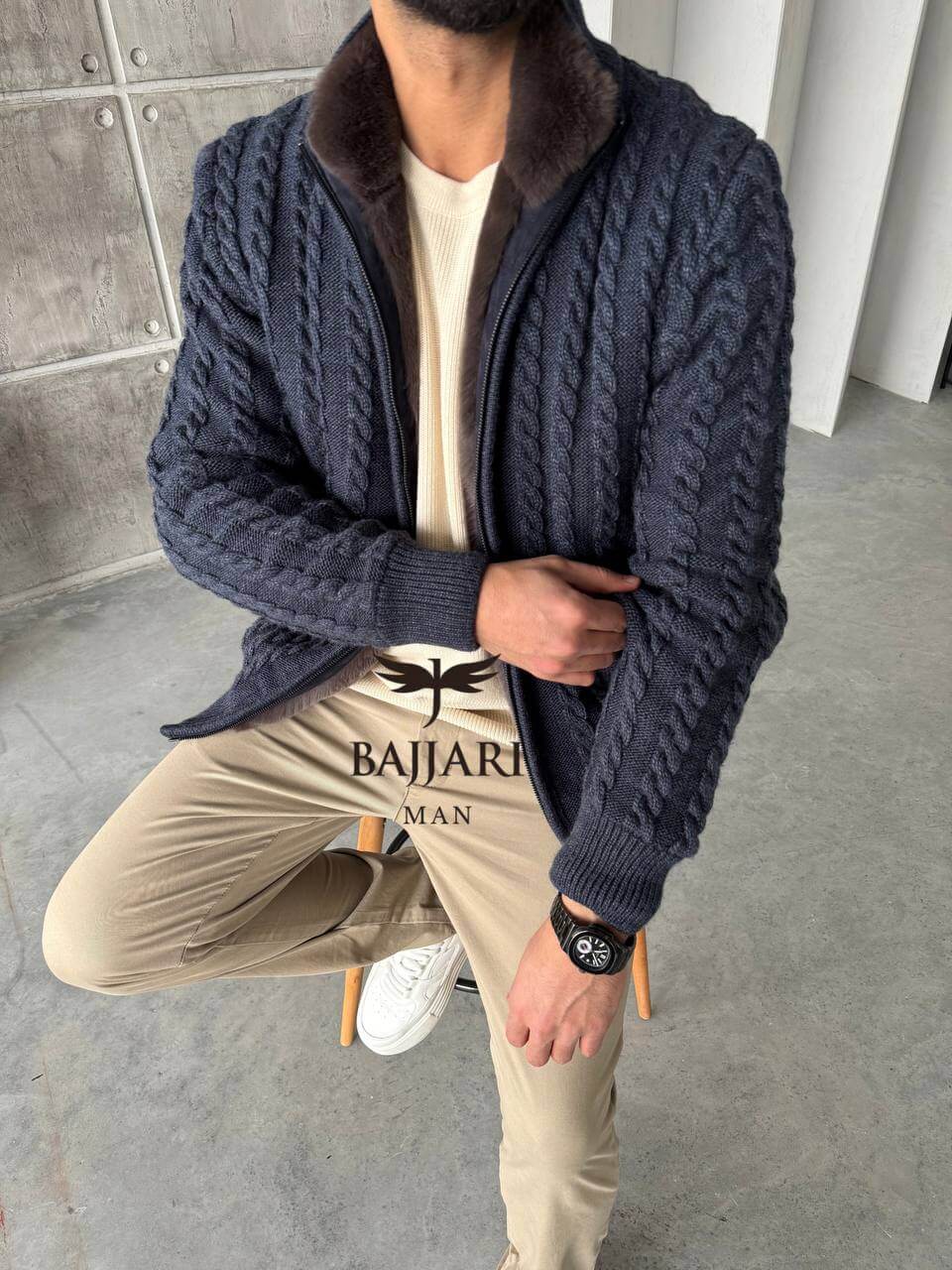 Cashmere Knit &amp; Rabbit Fur Men’s Jacket