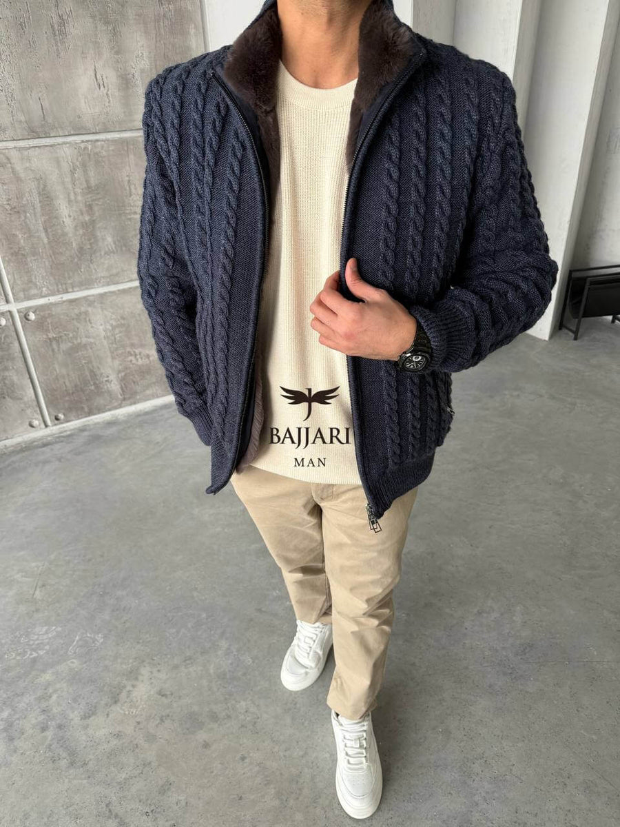 Cashmere Knit &amp; Rabbit Fur Men’s Jacket