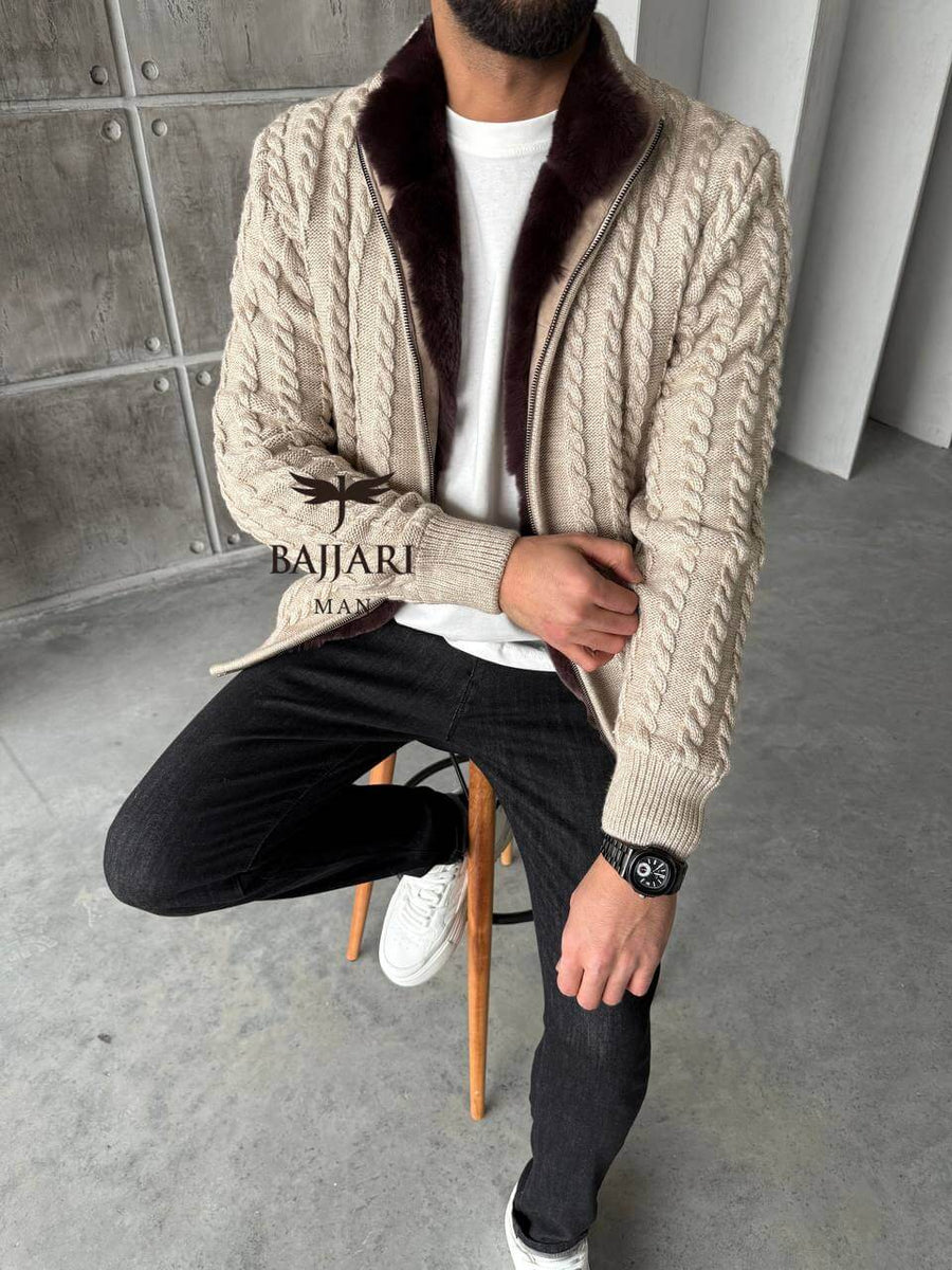 Cashmere Knit &amp; Rabbit Fur Men’s Jacket