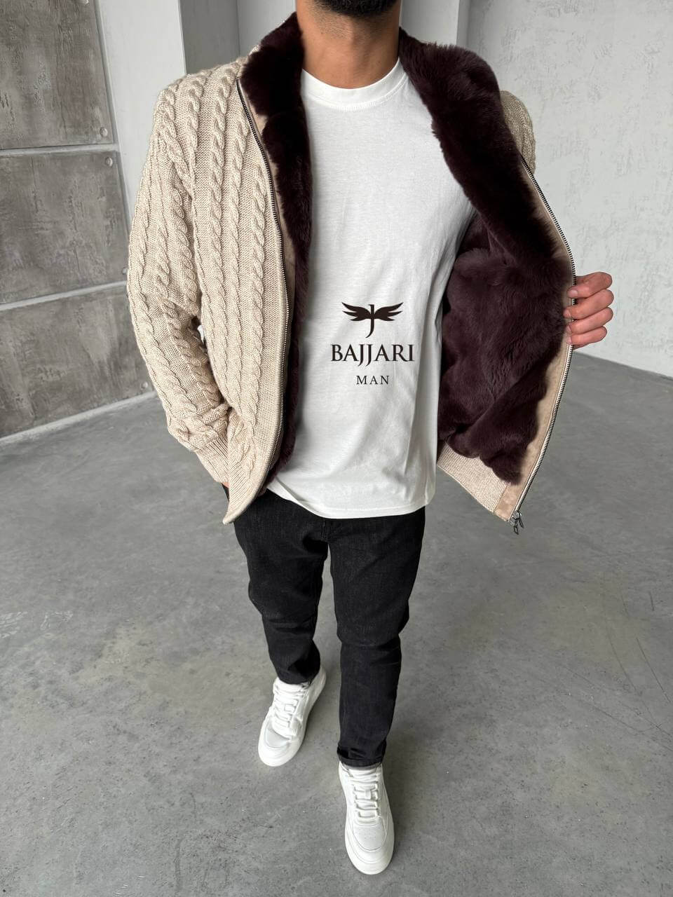 Cashmere Knit &amp; Rabbit Fur Men’s Jacket