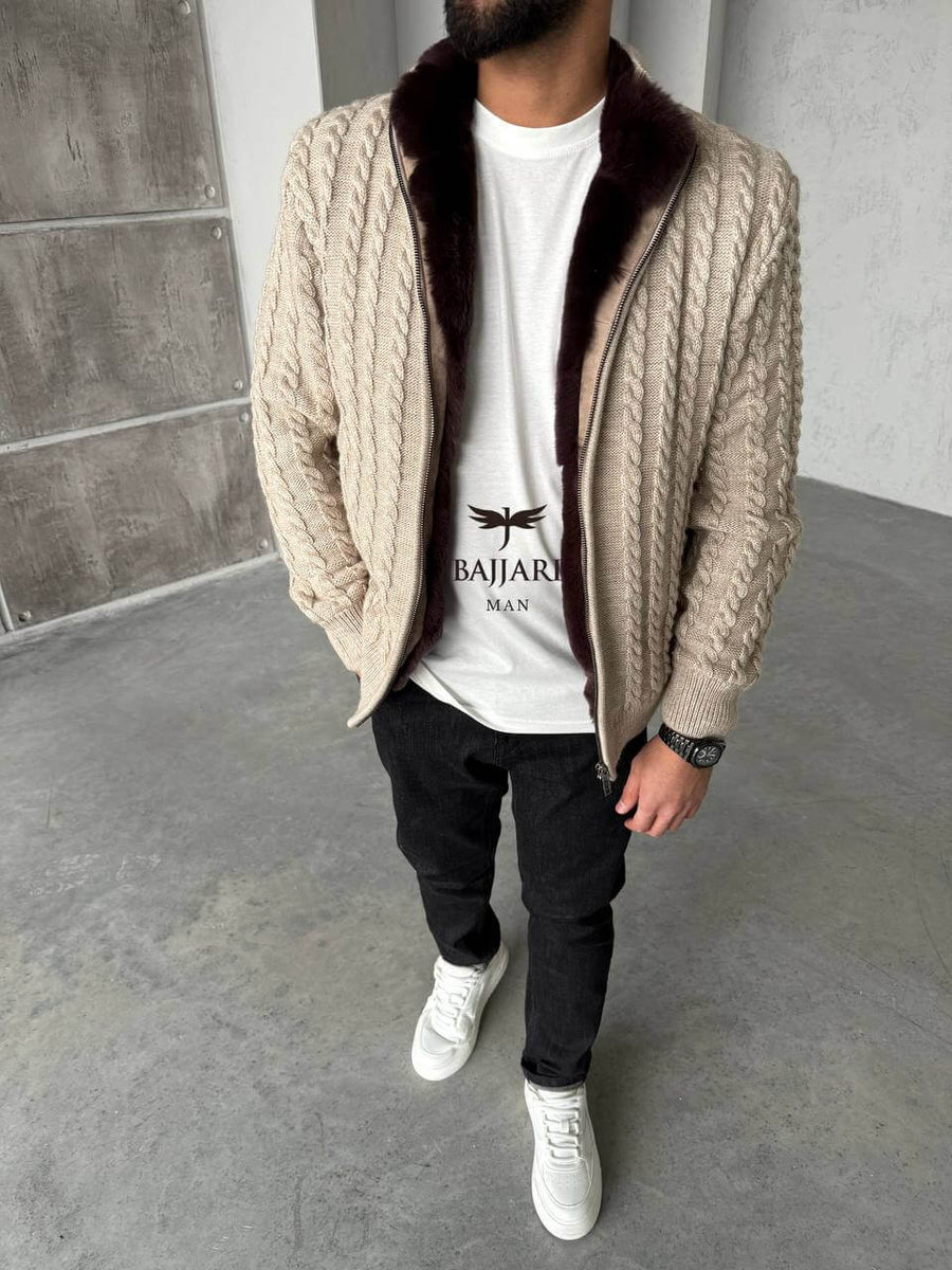 Cashmere Knit &amp; Rabbit Fur Men’s Jacket
