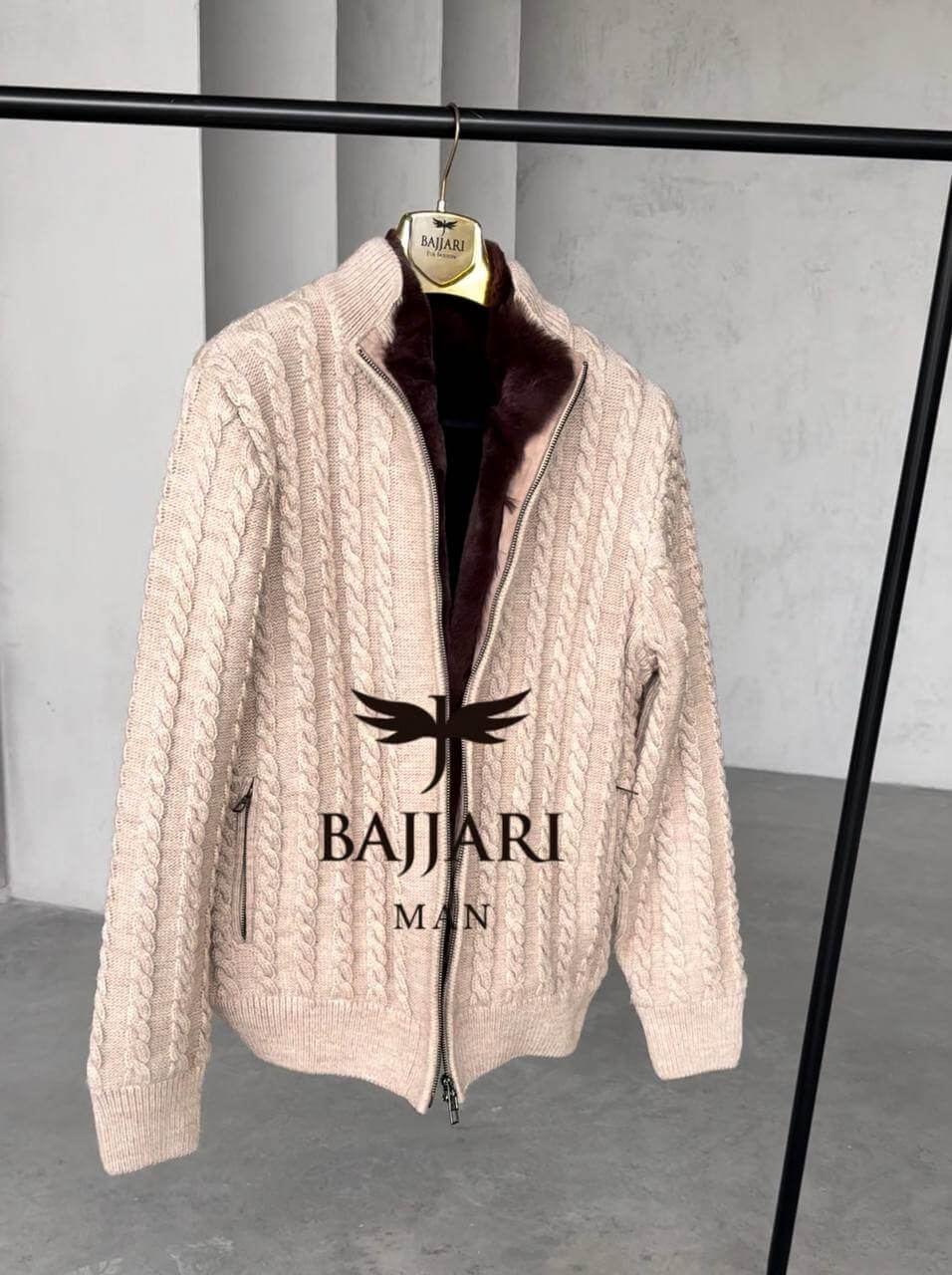 Cashmere Knit &amp; Rabbit Fur Men’s Jacket
