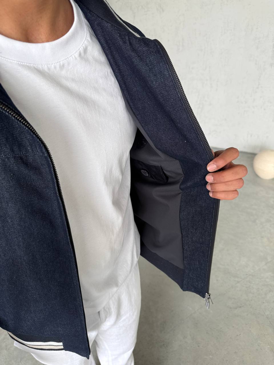 Lightweight Denim Jacket with Stripe Details