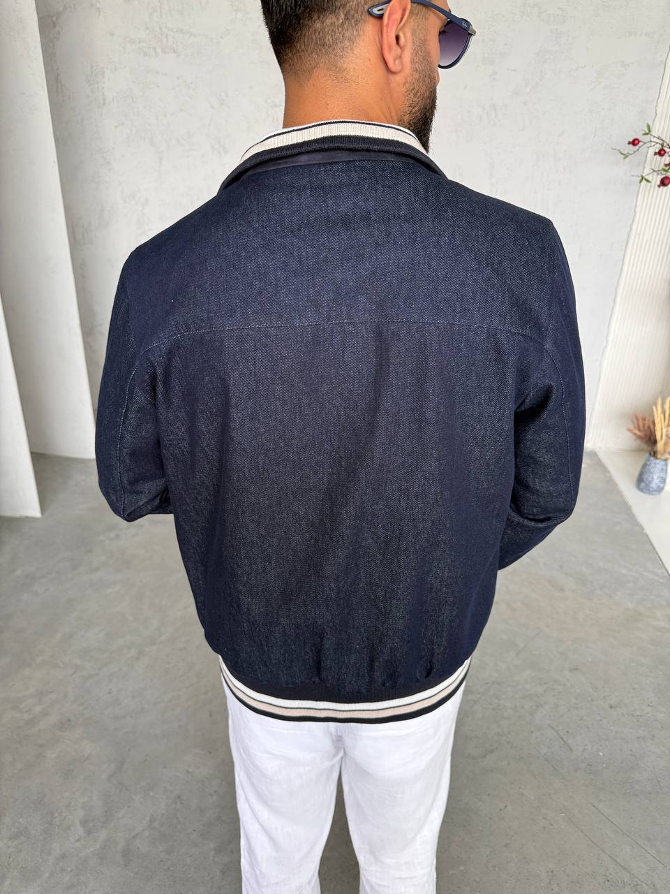 Lightweight Denim Jacket with Stripe Details