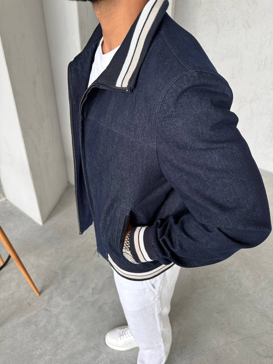 Lightweight Denim Jacket with Stripe Details