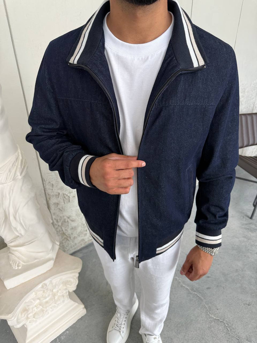 Lightweight Denim Jacket with Stripe Details